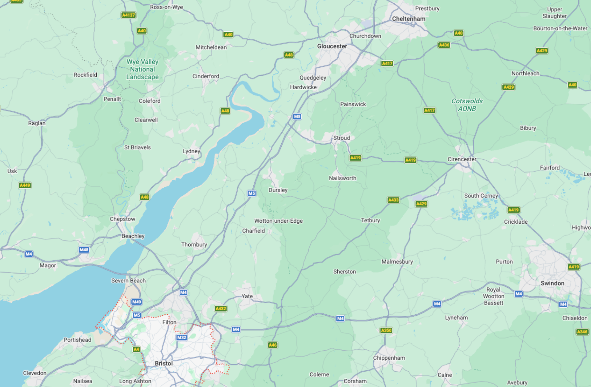 Coverage map of Bristol and nearby areas