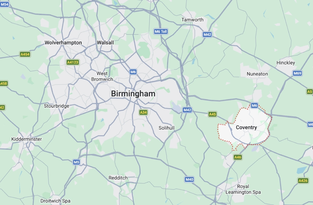 Coverage map of Birmingham & Coventry area