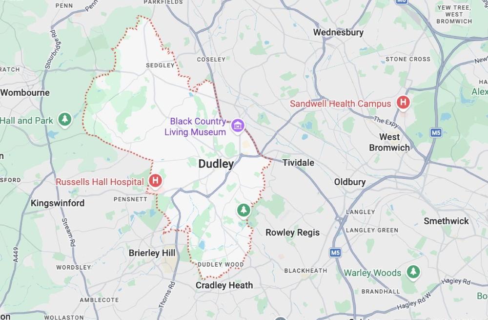 Coverage map of Dudley area
